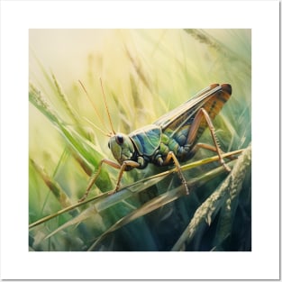 Grasshopper Sitting on a Straw Watercolor Posters and Art